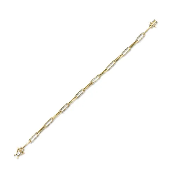 Shy Creation Yellow Gold Diamond Paper Clip Link Bracelet Image 5 SVS Fine Jewelry Oceanside, NY