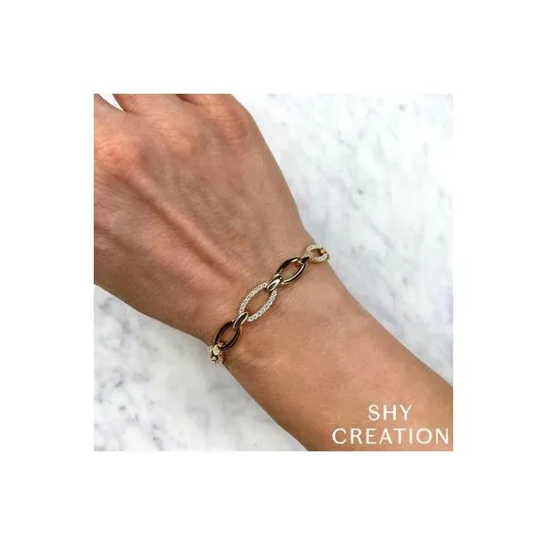 Shy Creation Yellow Gold Diamond Link Bracelet