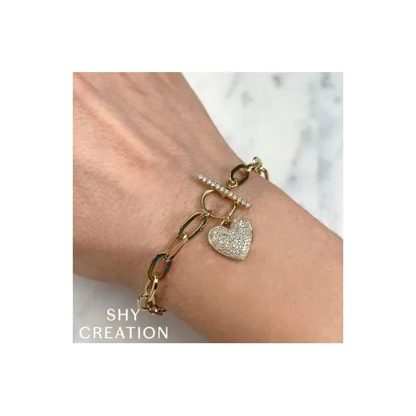 Shy Creation Yellow Gold Diamond Heart Bracelet Image 2 SVS Fine Jewelry Oceanside, NY