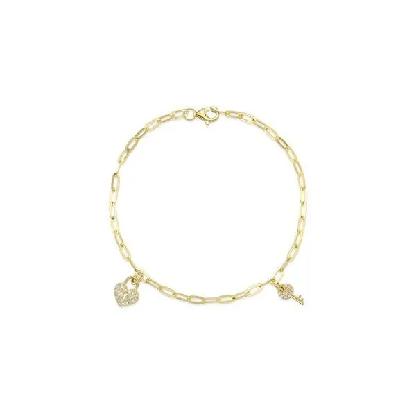 Shy Creation Yellow Gold Diamond Lock & Key Bracelet