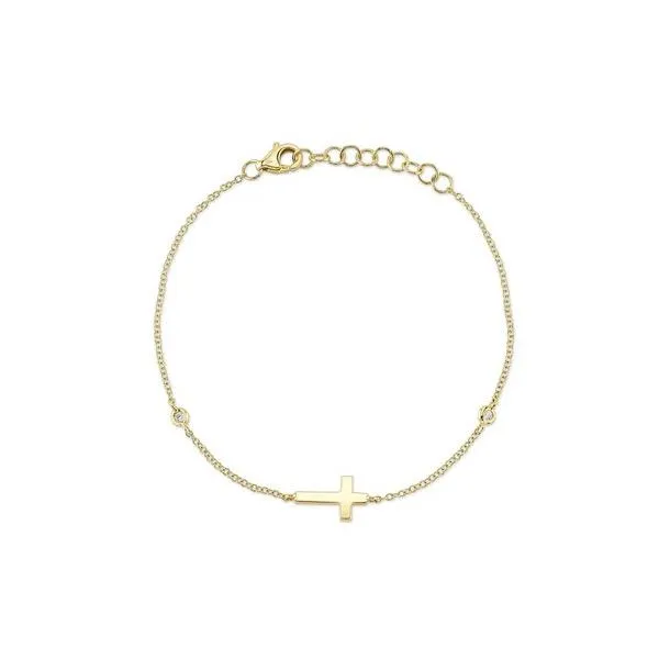 Shy Creation Yellow Gold Diamond Bezel Cross Bracelet