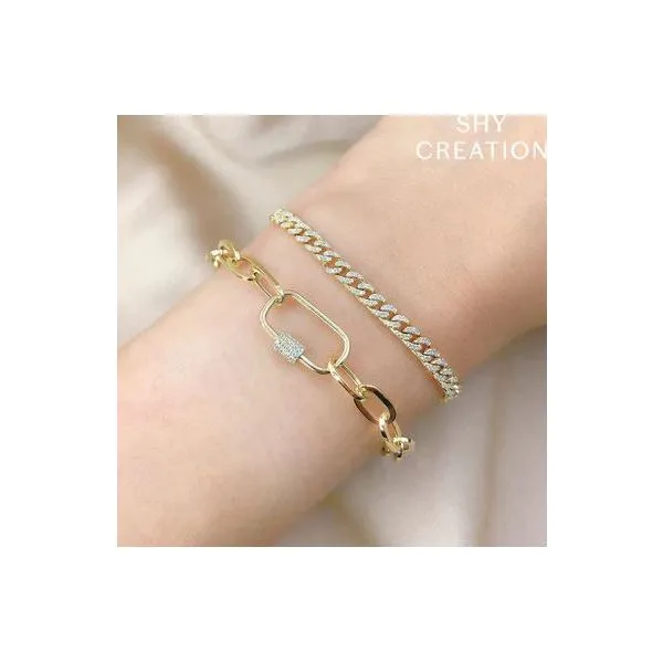 Shy Creation Yellow Gold And Diamond Link Bracelet Image 2 SVS Fine Jewelry Oceanside, NY