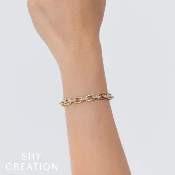 Shy Creation 14K White Gold Diamond Pavé Paper Clip Link Bracelet, 3.67cttw Image 2 SVS Fine Jewelry Oceanside, NY