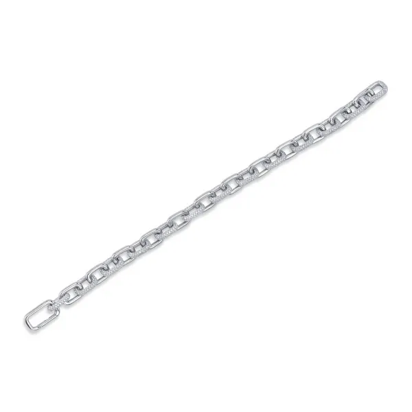Shy Creation 14K White Gold Diamond Pavé Paper Clip Link Bracelet, 3.67cttw Image 4 SVS Fine Jewelry Oceanside, NY
