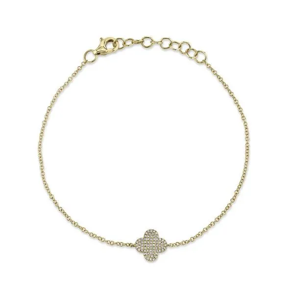 Shy Creation 14K Yellow Gold Diamond Clover Bracelet, 0.16cttw SVS Fine Jewelry Oceanside, NY