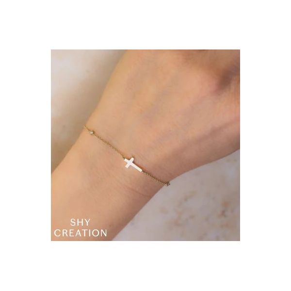 Shy Creation White Gold Diamond Cross Bracelet Image 2 SVS Fine Jewelry Oceanside, NY