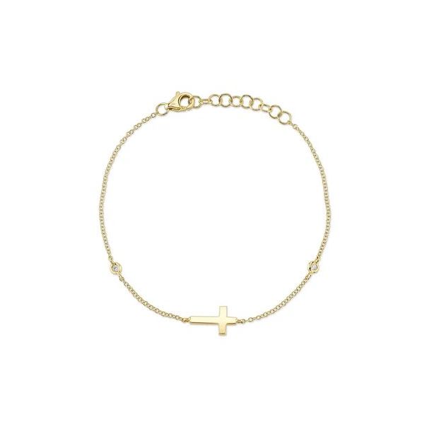 Shy Creation Yellow Gold Diamond Bezel Cross Bracelet SVS Fine Jewelry Oceanside, NY