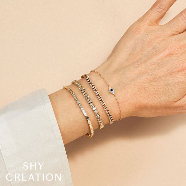 Shy Creation 14K Yellow Gold Diamond & Sapphire Evil Eye Bracelet Image 4 SVS Fine Jewelry Oceanside, NY
