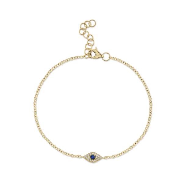 Shy Creation 14K Yellow Gold Diamond & Sapphire Evil Eye Bracelet SVS Fine Jewelry Oceanside, NY