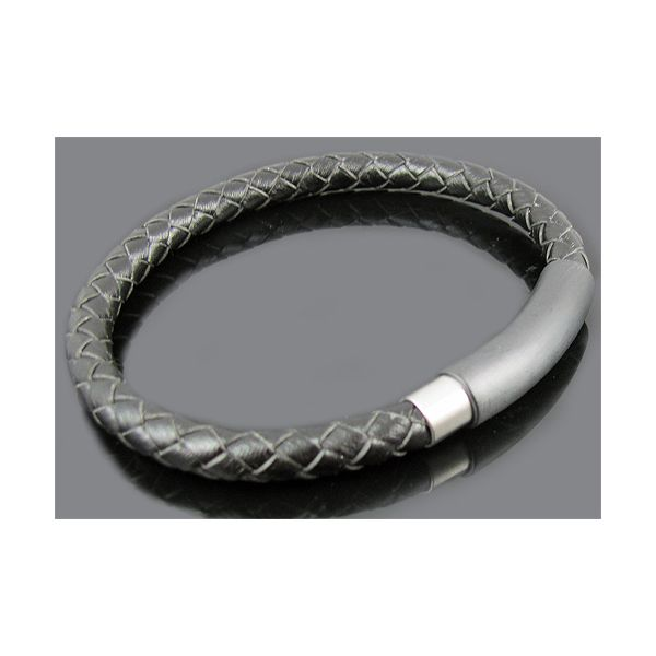 BLACKJACK Black Leather And Stainless Steel Bracelet. SVS Fine Jewelry Oceanside, NY