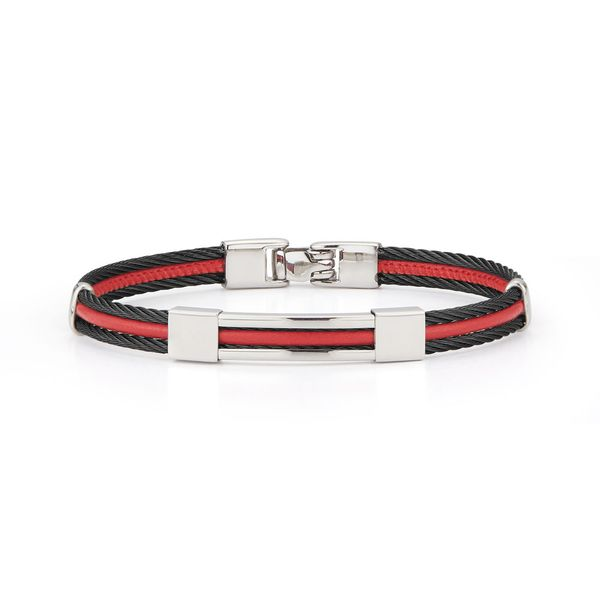 ALOR Gents Jewelry Black Cable & Red Leather Bracelet SVS Fine Jewelry Oceanside, NY