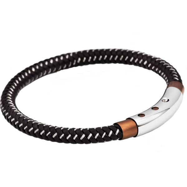 Men's Brown Leather And Stainless Steel Bracelet SVS Fine Jewelry Oceanside, NY