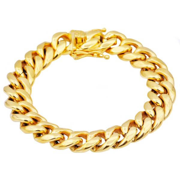 Men's Gold Plated Stainless Steel Cuban Link Chain Bracelet SVS Fine Jewelry Oceanside, NY