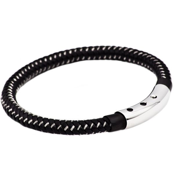 Men's Black Leather And Stainless Steel Bracelet SVS Fine Jewelry Oceanside, NY