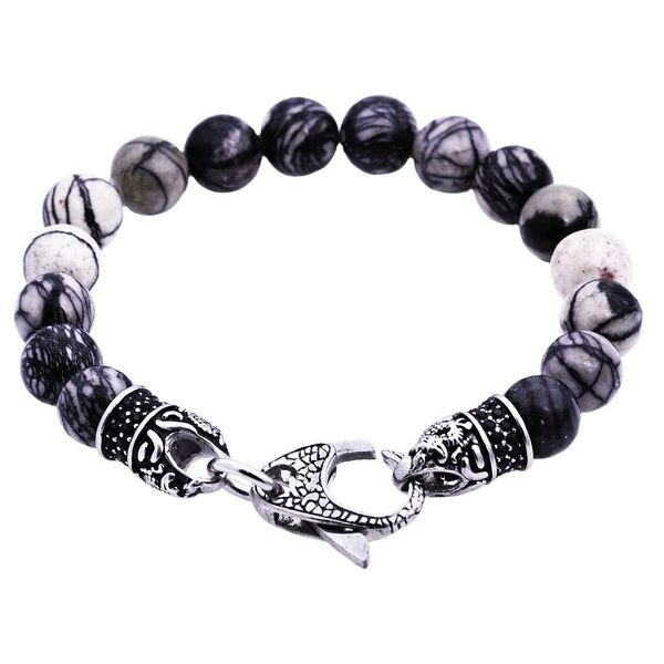 Men's Genuine Silver Leaf Jasper Stainless Steel Bracelet SVS Fine Jewelry Oceanside, NY