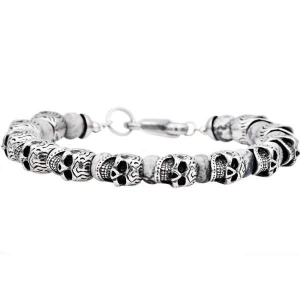 Men's Genuine Gray Caso Jasper Stainless Steel Bracelet SVS Fine Jewelry Oceanside, NY