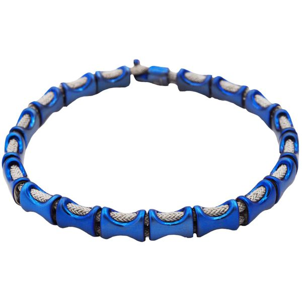 Men's Blue Stainless Steel Gray Cotton Rope Bracelet SVS Fine Jewelry Oceanside, NY