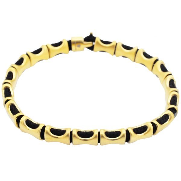 Men's Gold Stainless Steel Black Cotton Rope Bracelet SVS Fine Jewelry Oceanside, NY
