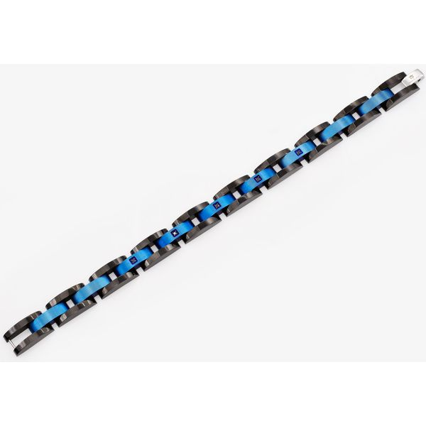 Men's Curved Link Black and Blue Stainless Steel Bracelet Image 2 SVS Fine Jewelry Oceanside, NY