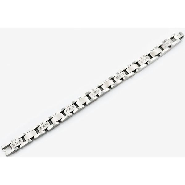 Men's Stainless Steel Bracelet With Cubic Zirconia Image 2 SVS Fine Jewelry Oceanside, NY