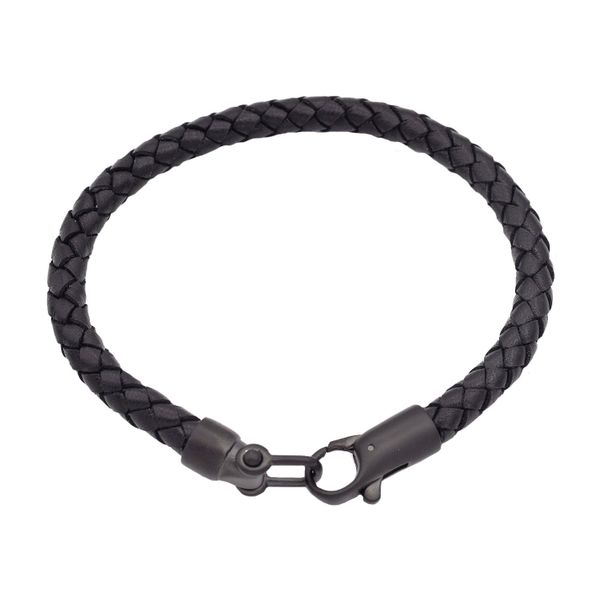 Men's Black Leather Black Stainless Steel Bracelet SVS Fine Jewelry Oceanside, NY