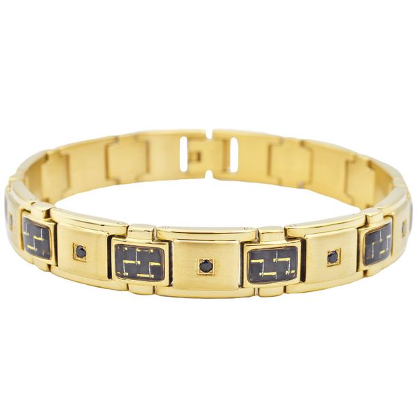 Men's Black And Gold Carbon Fiber Stainless Steel Bracelet SVS Fine Jewelry Oceanside, NY