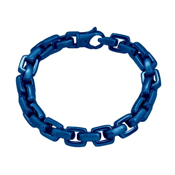 Men's Blue Stainless Steel Square Link Chain Bracelet SVS Fine Jewelry Oceanside, NY