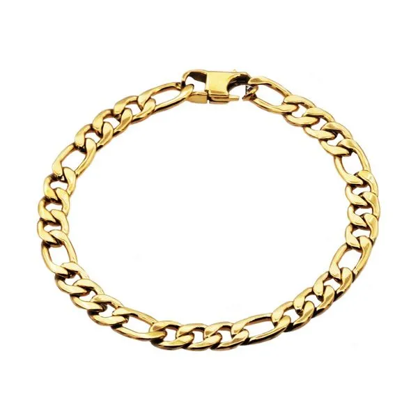 Men's Gold Plated Stainless Steel Figaro Link Bracelet SVS Fine Jewelry Oceanside, NY