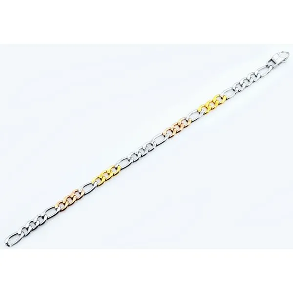 Men's Rose and Yellow Gold Stainless Steel Figaro Bracelet Image 2 SVS Fine Jewelry Oceanside, NY