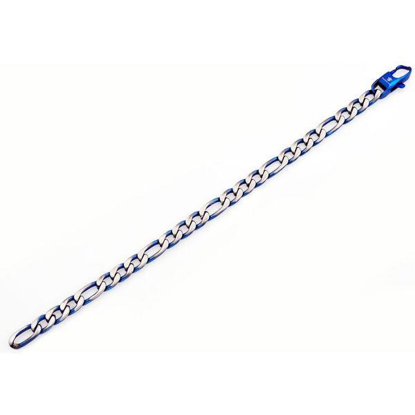 Men's Two Tone Blue Stainless Steel Figaro Link Bracelet Image 2 SVS Fine Jewelry Oceanside, NY