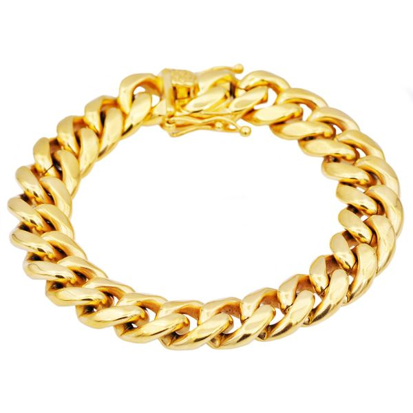 Men's Gold Stainless Steel Miami Cuban Link Chain Bracelet SVS Fine Jewelry Oceanside, NY