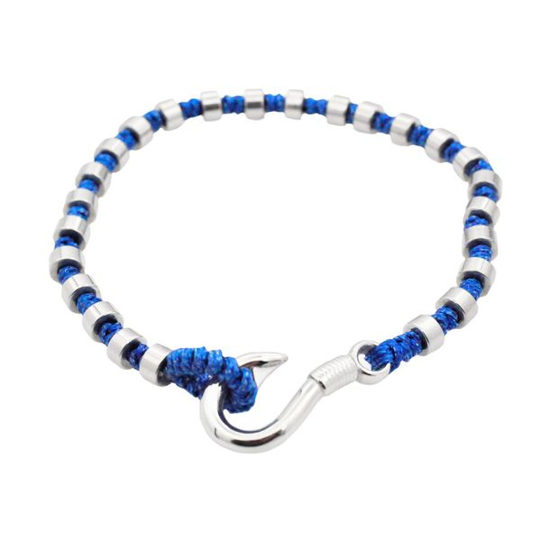 Men's Blue Cotton Rope Stainless Steel Hook Bracelet SVS Fine Jewelry Oceanside, NY