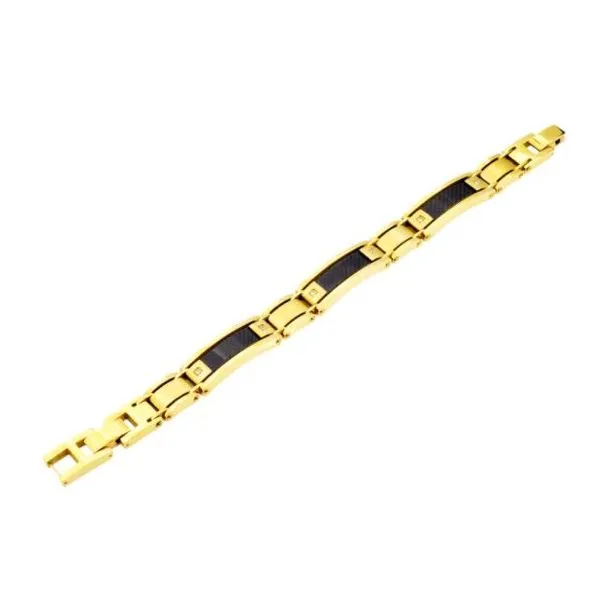 Men's Stainless Gold Plated Steel Bracelet Image 2 SVS Fine Jewelry Oceanside, NY