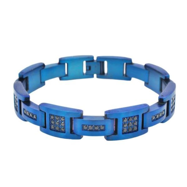 Men's Matte Blue Stainless Steel Bracelet SVS Fine Jewelry Oceanside, NY