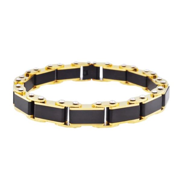 Men's Two Tone Black And Gold Stainless Steel Bracelet SVS Fine Jewelry Oceanside, NY