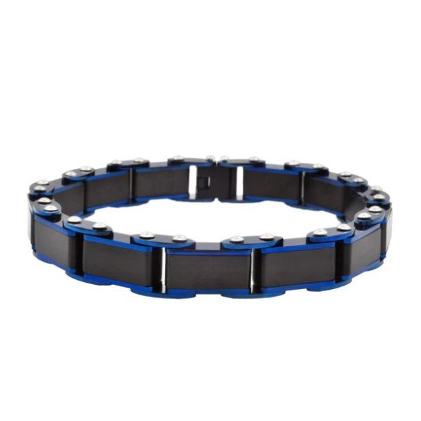 Men's Two Tone Black And Blue Stainless Steel Bracelet SVS Fine Jewelry Oceanside, NY