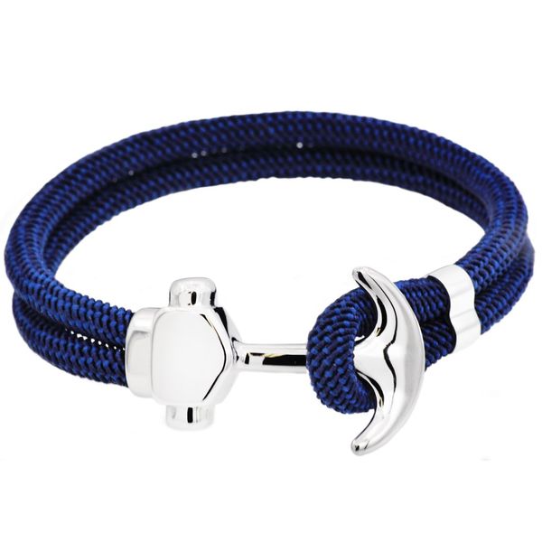 Men's Navy Twisted Cotton Rope Anchor Bracelet SVS Fine Jewelry Oceanside, NY