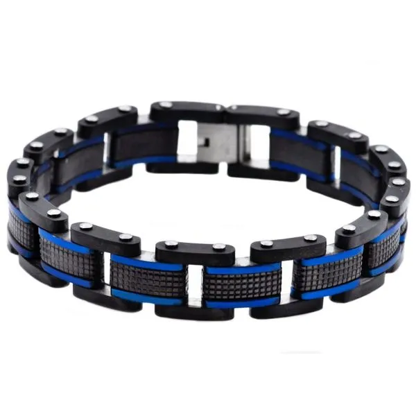 Men's Blue And Black Plated Stainless Steel Bracelet SVS Fine Jewelry Oceanside, NY