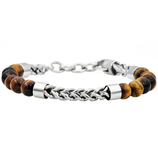 Men's Tiger Eye Stainless Steel And Chain Bracelet SVS Fine Jewelry Oceanside, NY