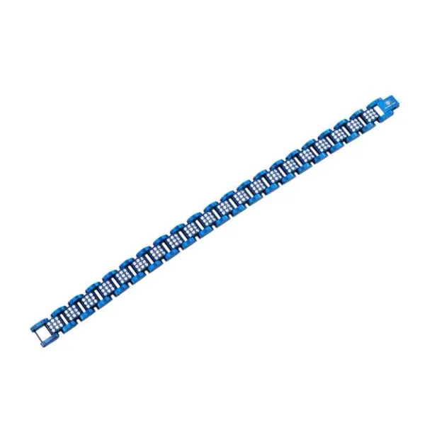 Men's Blue Stainless Steel Link Bracelet Image 2 SVS Fine Jewelry Oceanside, NY