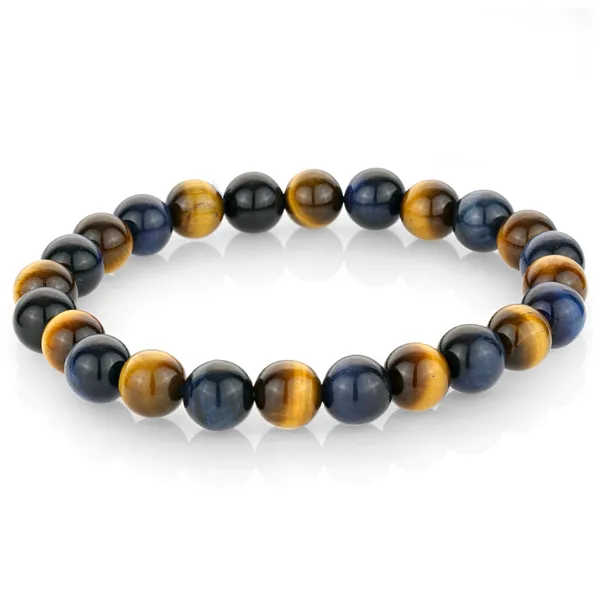 Men's Blue & Yellow Tiger's Eye Bead Bracelet similar item image