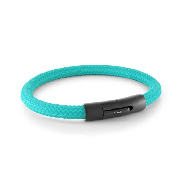 Men's Teal Tire Rubber & Black IP Steel Clasp Bracelet SVS Fine Jewelry Oceanside, NY