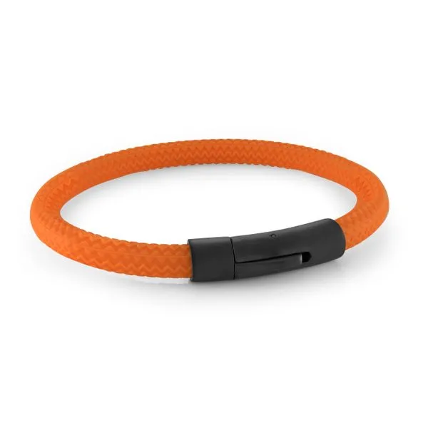 Men's Orange Tire Rubber & Black IP Steel Clasp Bracelet SVS Fine Jewelry Oceanside, NY