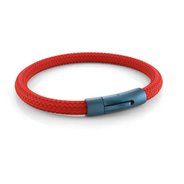 Men's Red Tire Rubber & Blue IP Steel Clasp Bracelet SVS Fine Jewelry Oceanside, NY