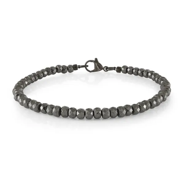 Men's Gun IP Steel & Hematite Bead Bracelet, 8.25