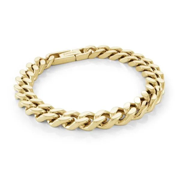 Men's Gold IP Steel Polished Curb Link Bracelet SVS Fine Jewelry Oceanside, NY