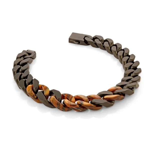 Men's Black IP Steel & Tiger's Eye Acetate Bracelet Image 2 SVS Fine Jewelry Oceanside, NY