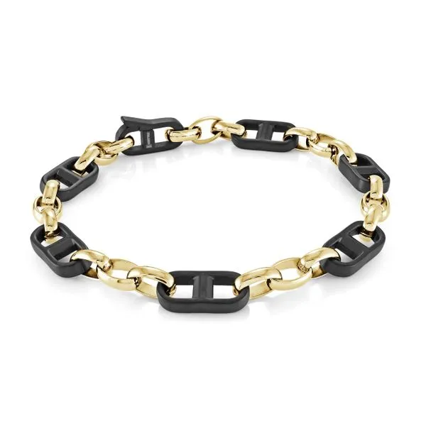 Mens Gold & Black IP Steel Mariner Bracelet