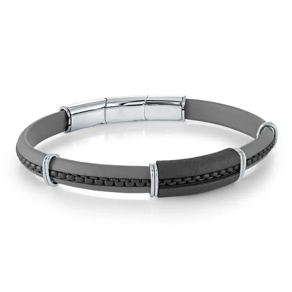 Men's Grey Rubber & Black IP Steel Box Link Bracelet SVS Fine Jewelry Oceanside, NY