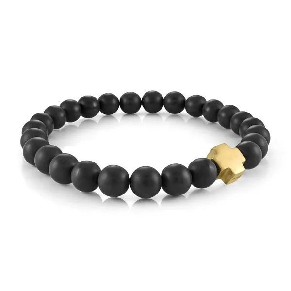 Mens Gold IP Steel & Onyx Cross Bracelet
